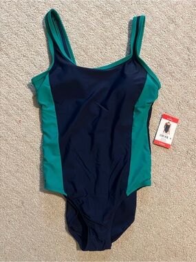 Navy and Green One-Piece Swimsuit NEW Extra Small